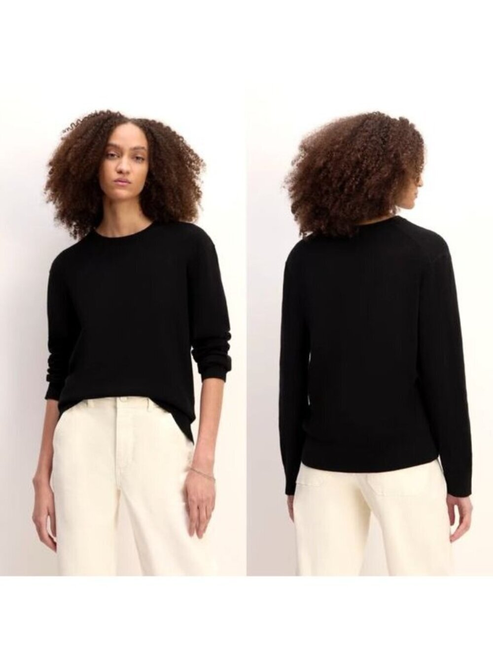 Everlane Cashmere Classic Crew Sweater Black Medium Quiet Luxury Preppy Soft